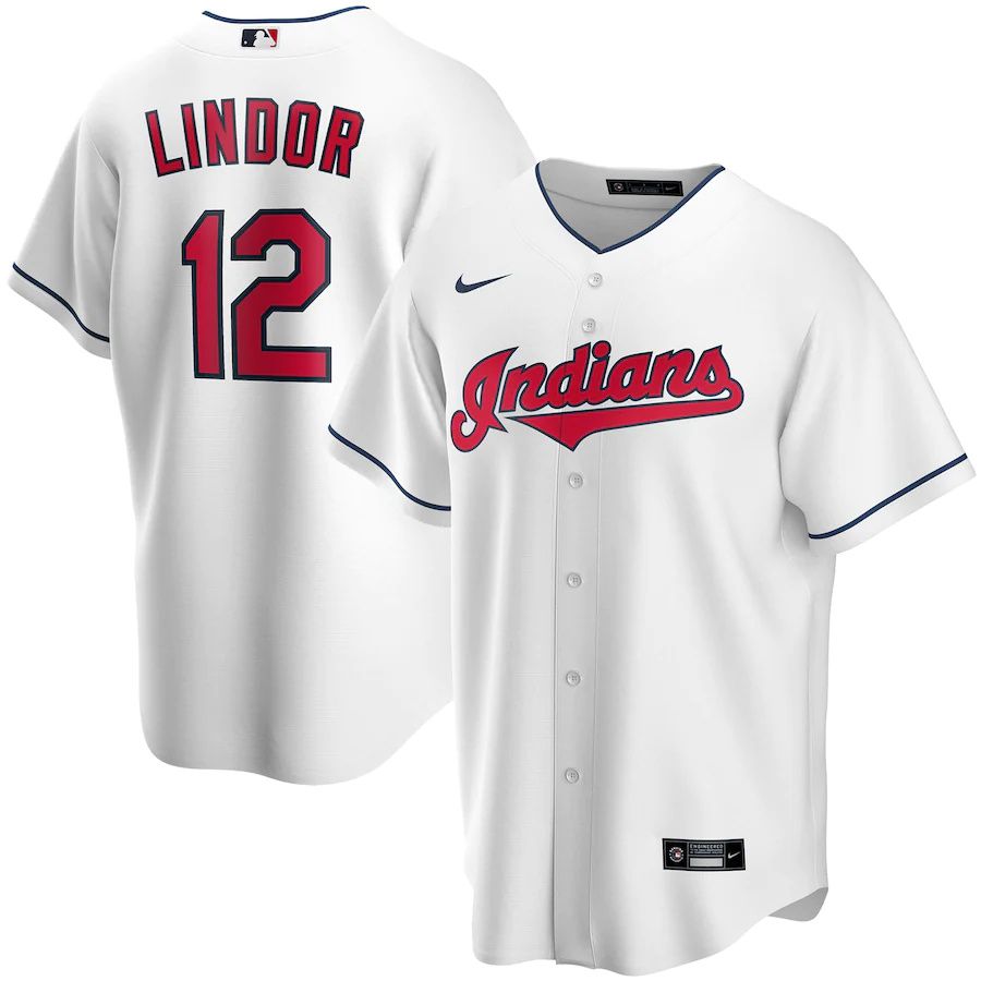 Youth Cleveland Indians #12 Francisco Lindor Nike White Home Replica Player MLB Jerseys->youth mlb jersey->Youth Jersey